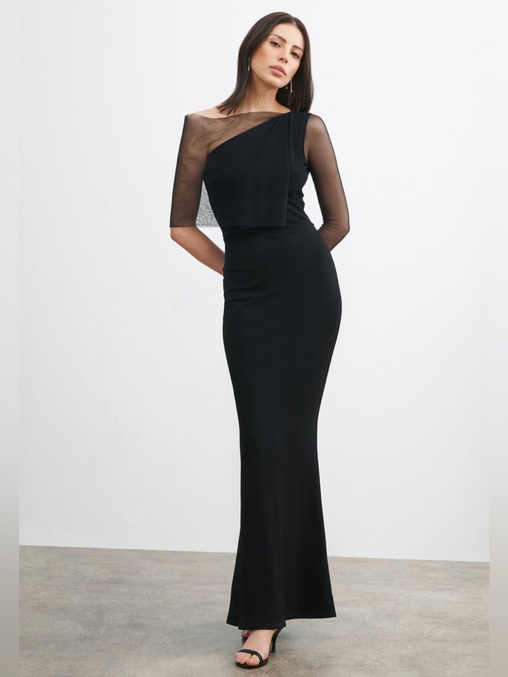 Marcella NYC Valeria Dress European Ponte One Shoulder Gown Maxi Size Medium